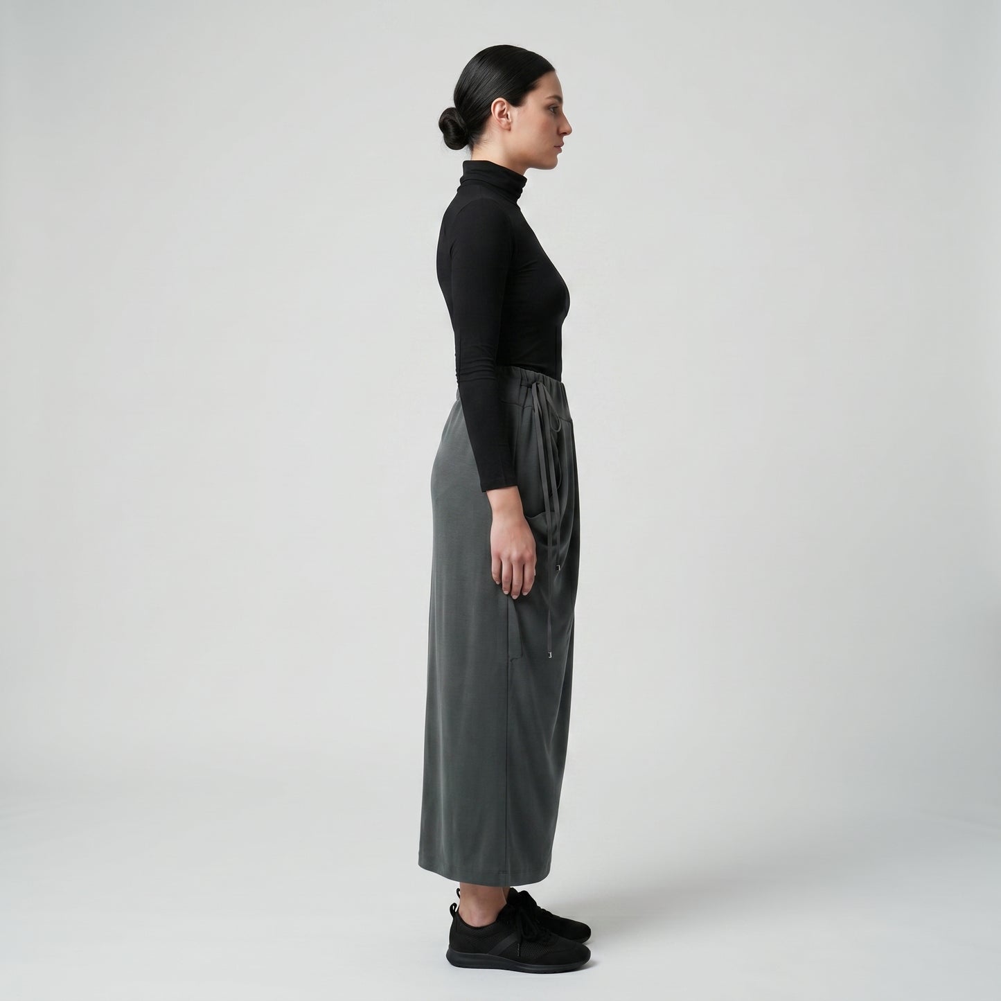 Charcoal Drawstring Midi Skirt