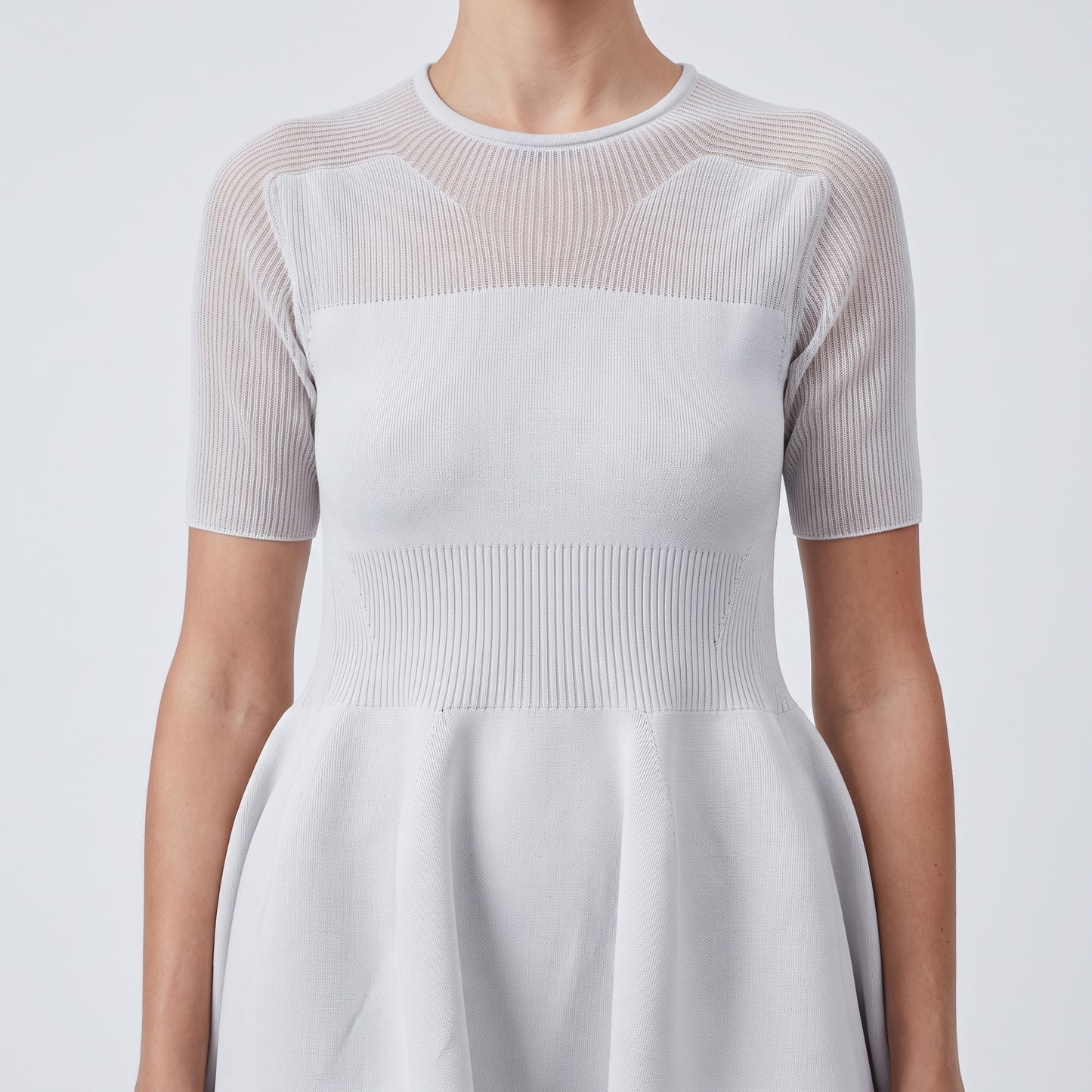 Pleated Ribbed Knit Midi Dress