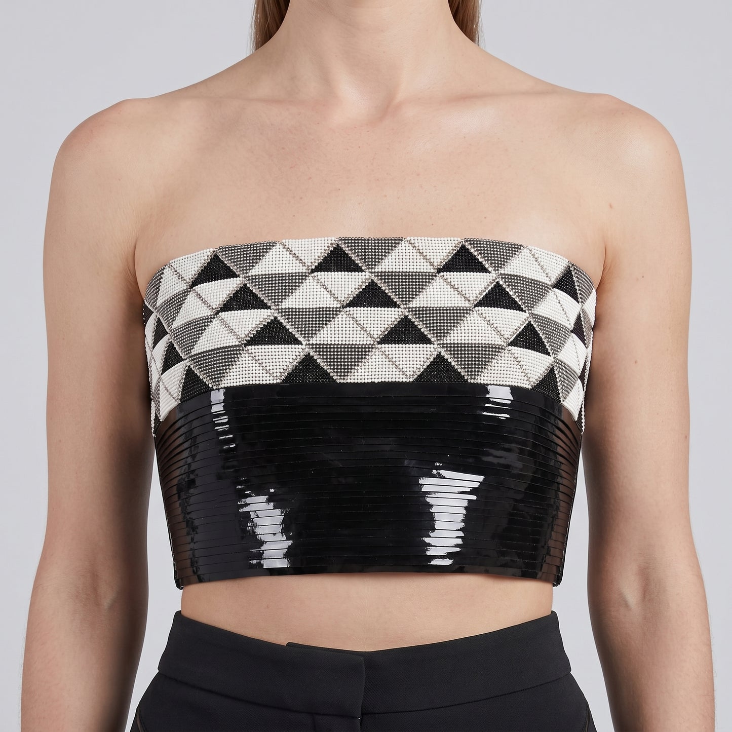 Geometric Beaded Strapless Corset Top