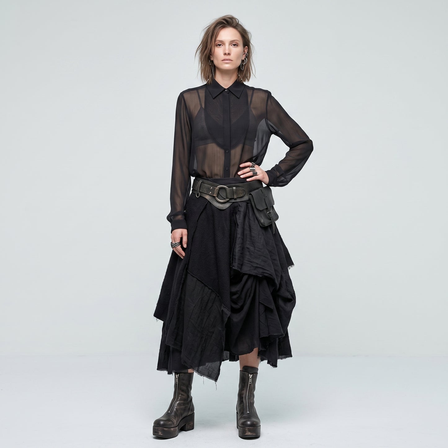 Sheer Panel Button-Down Shirt