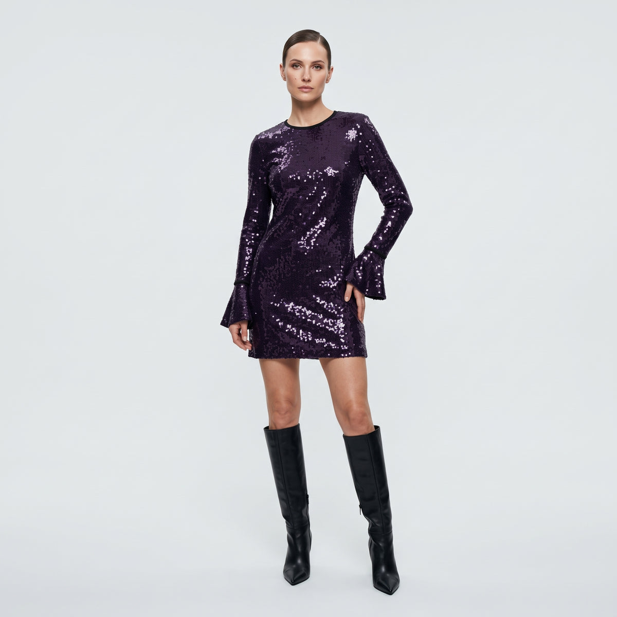 Sequin Embellished Purple Mini Dress