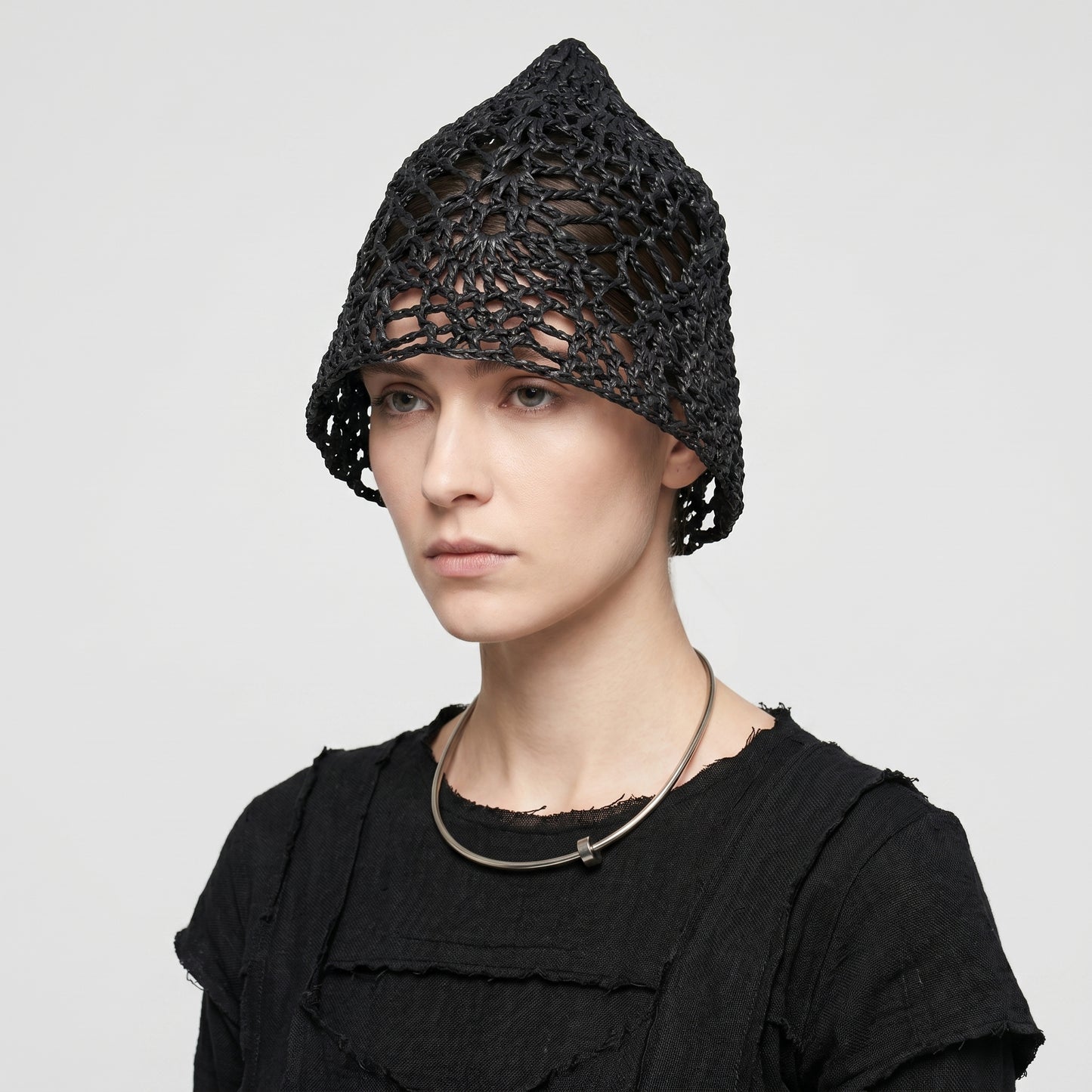 Black Woven Crochet Hat