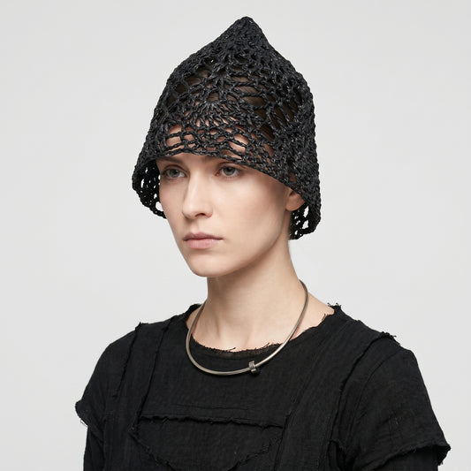 Black Woven Crochet Hat