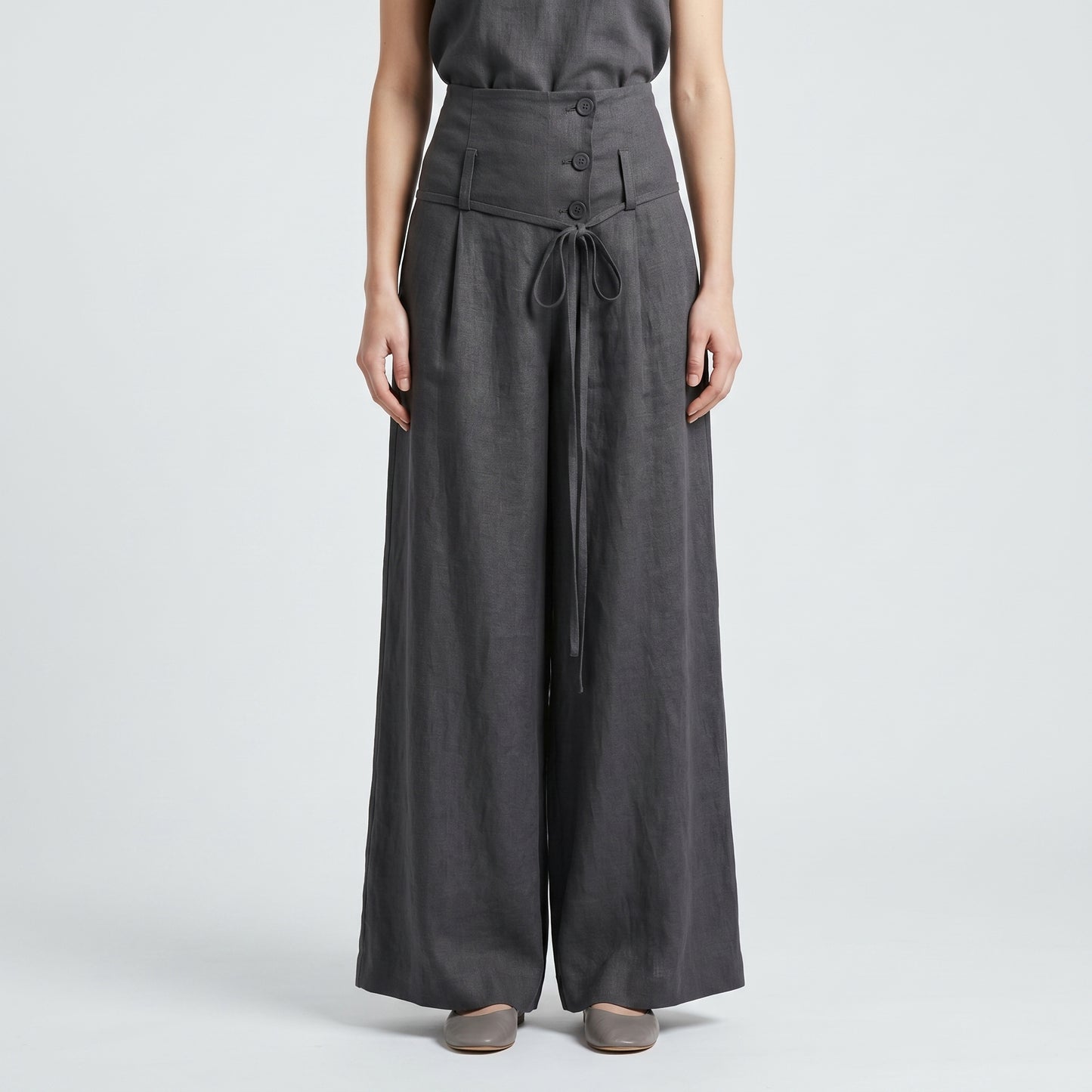 High-Waisted Linen Wide-Leg Trousers