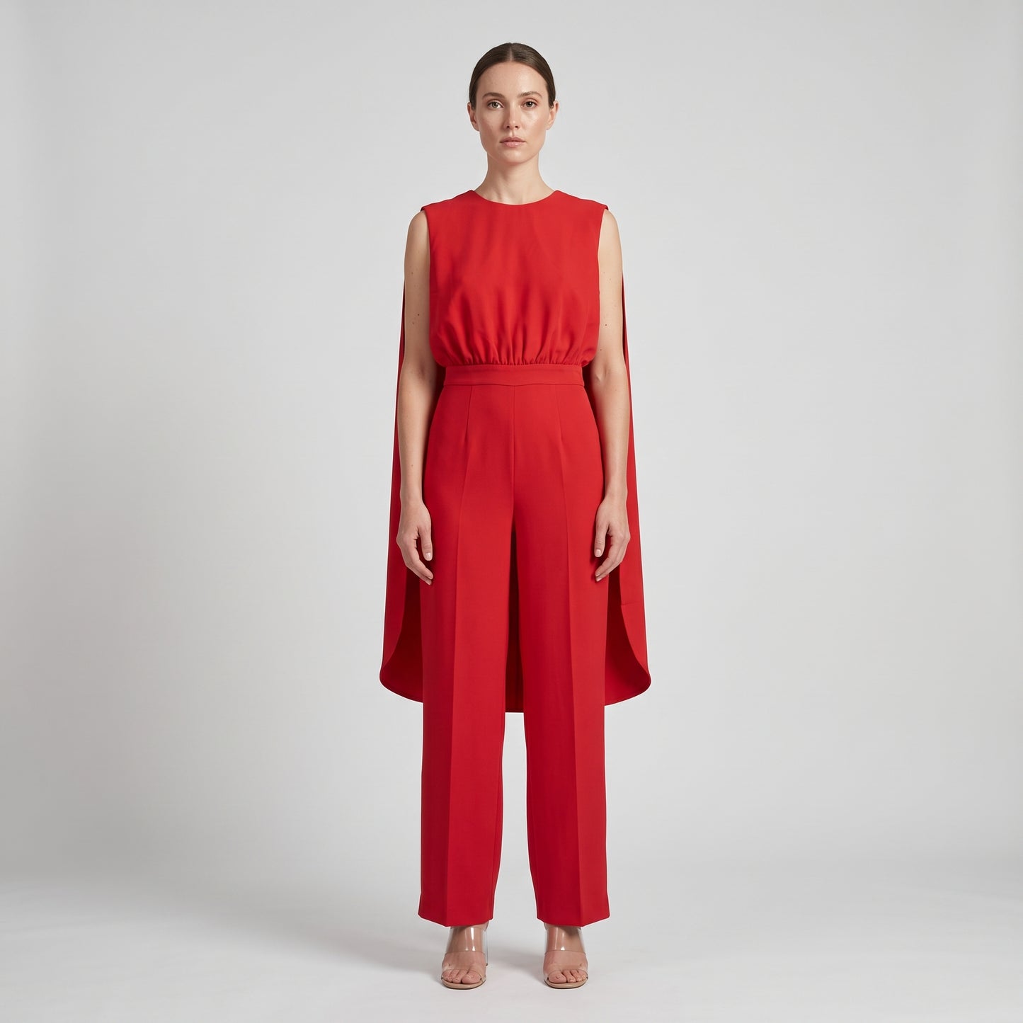 Structured Red Cape Jumpsuit