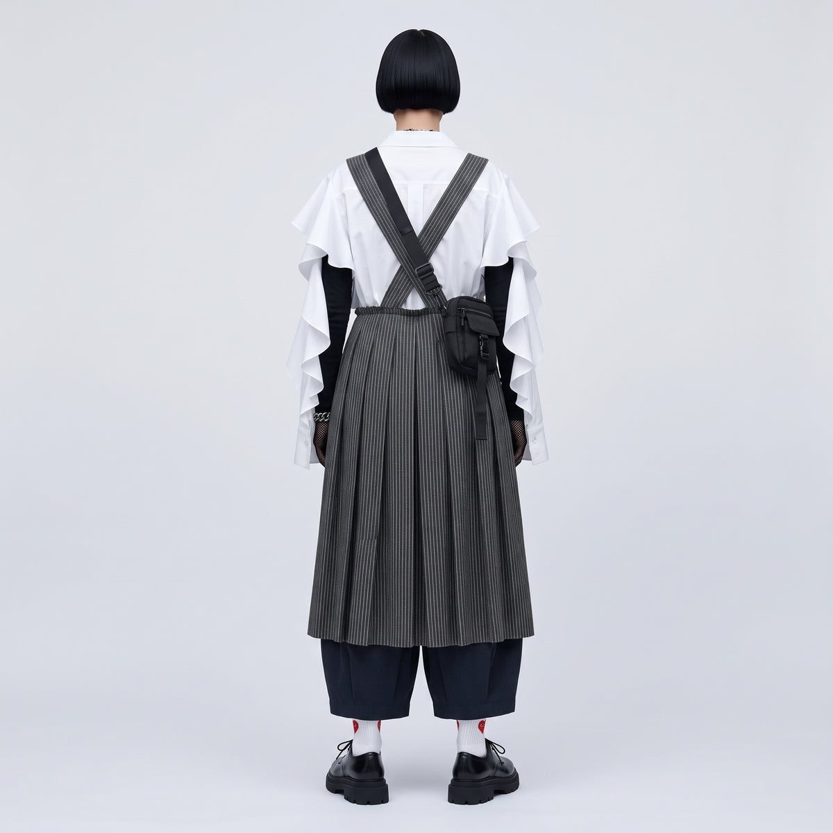 Pinstripe Gathered Pinafore Dress