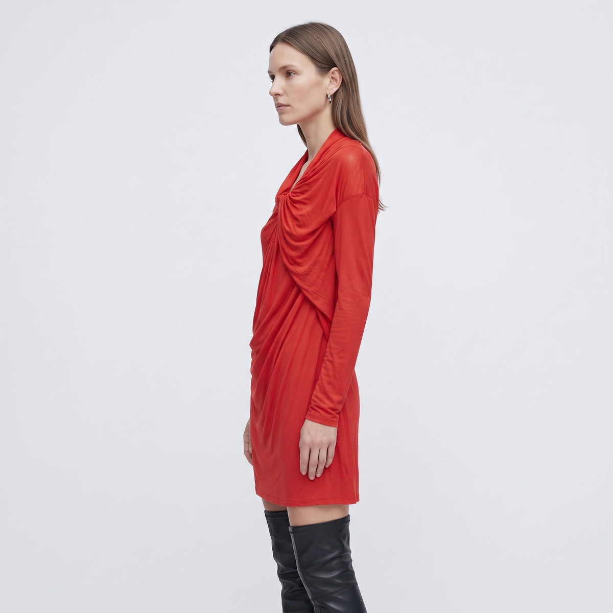 Ruched Knot Detail Red Top