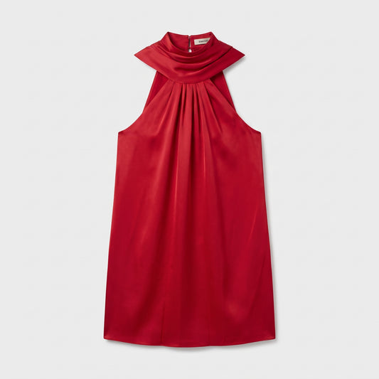 Pleated Satin Halter Neck Top