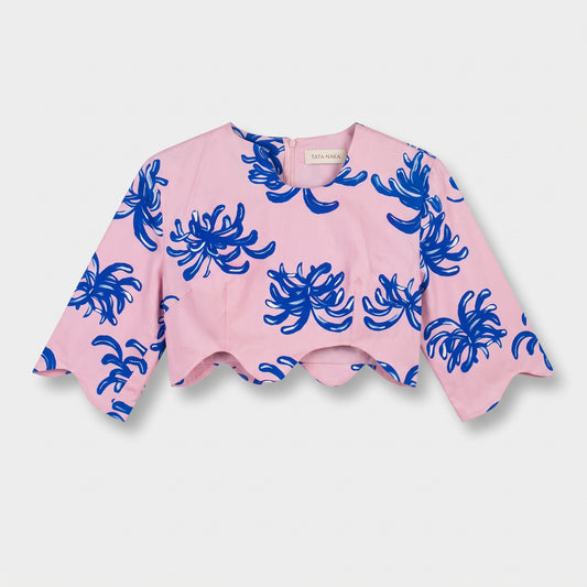 Floral Print Scalloped Cropped Top