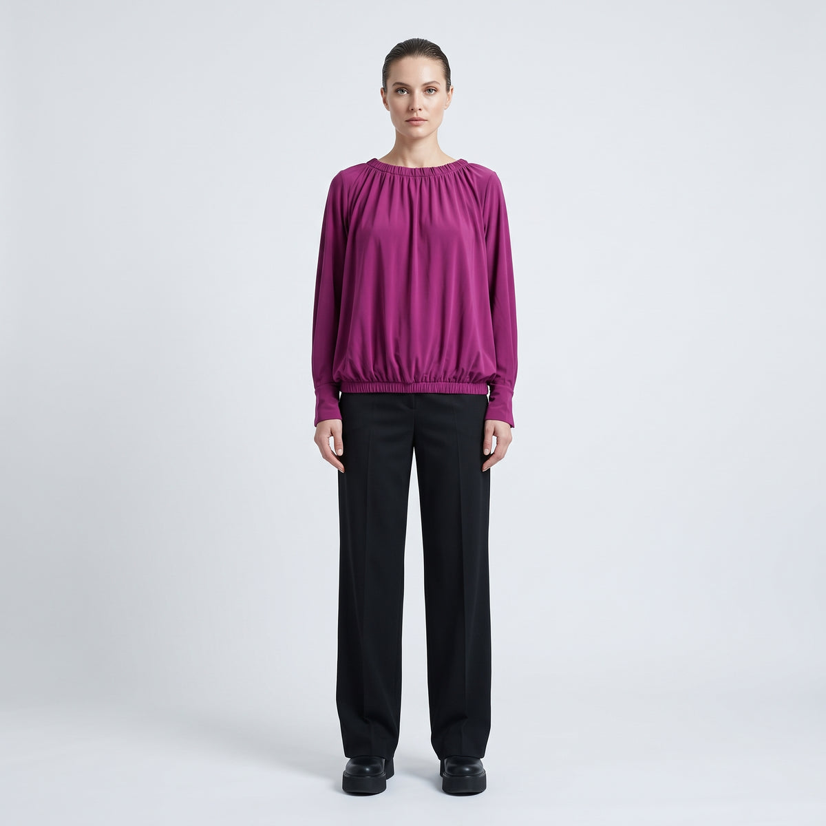 Vibrant Gathered Long Sleeve Blouse