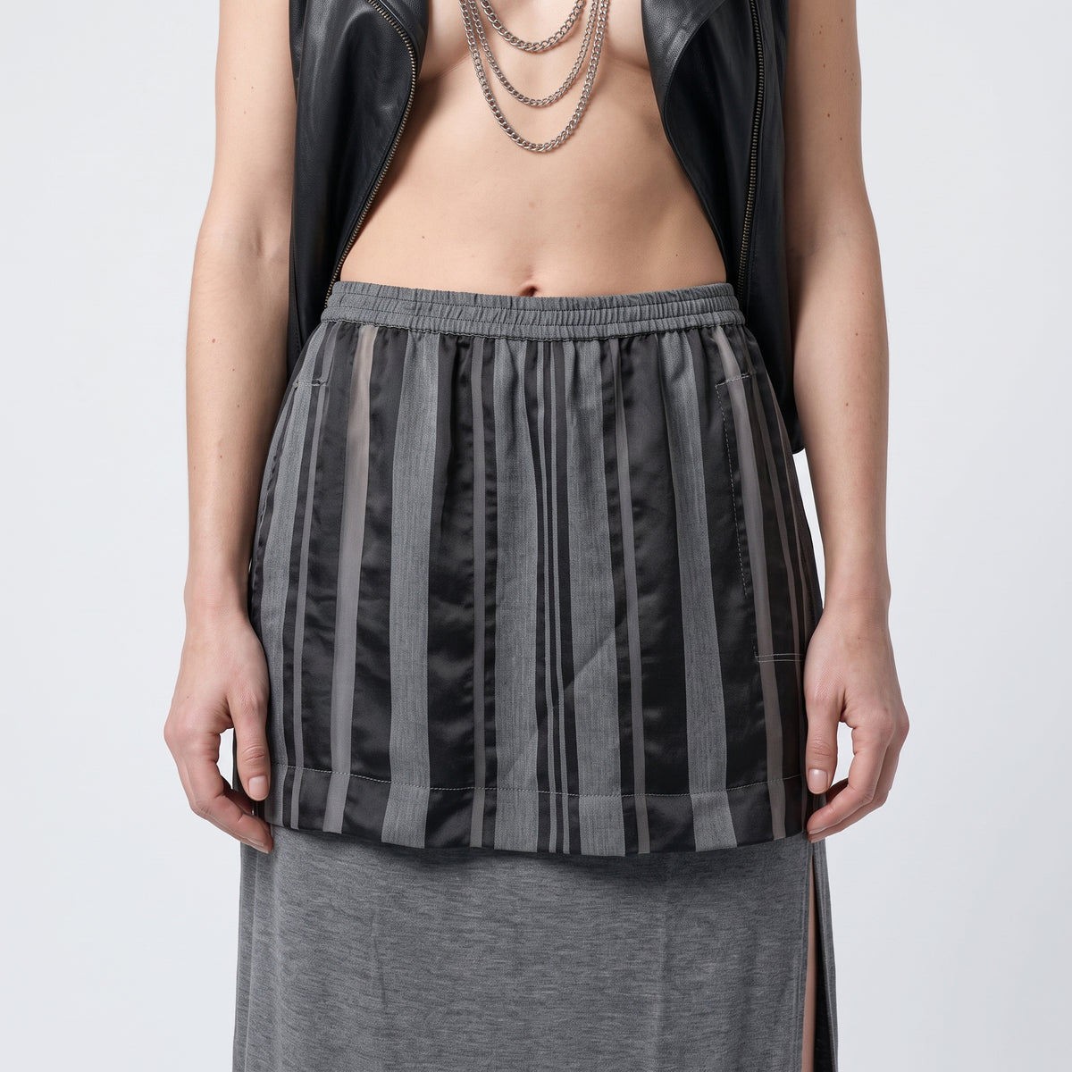 Layered Striped Midi Skirt