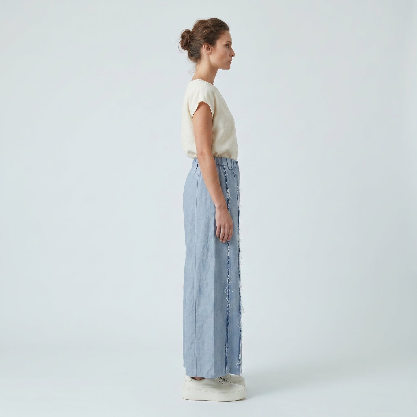 Distressed Raw Edge Wide Trousers