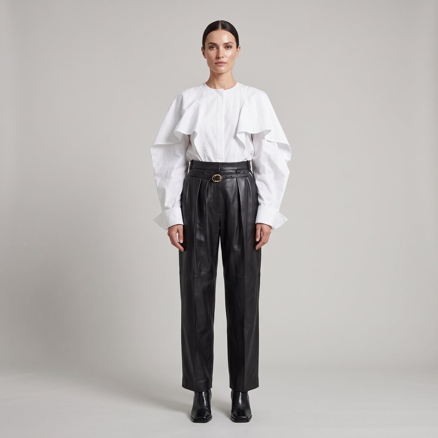 High-Waisted Leather Belted Trousers