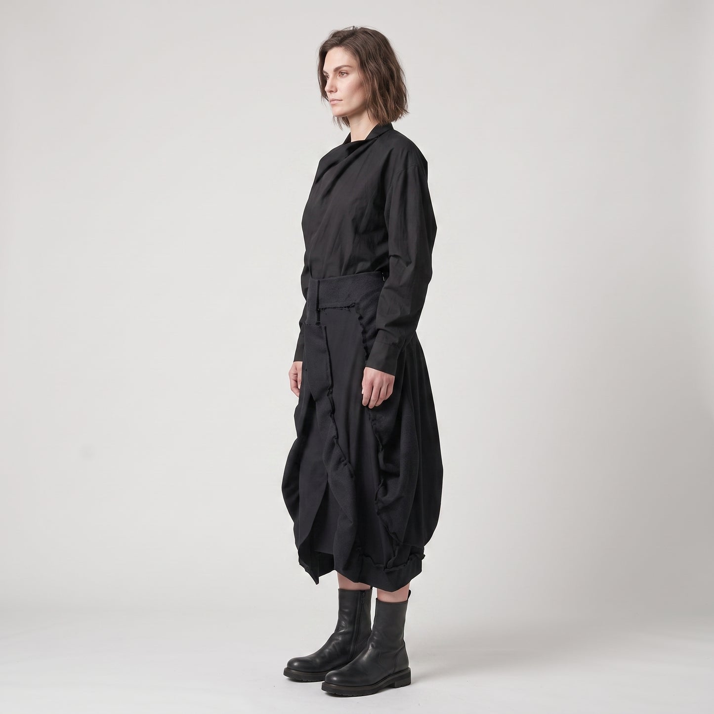 Asymmetric Ruffled Cotton Skirt