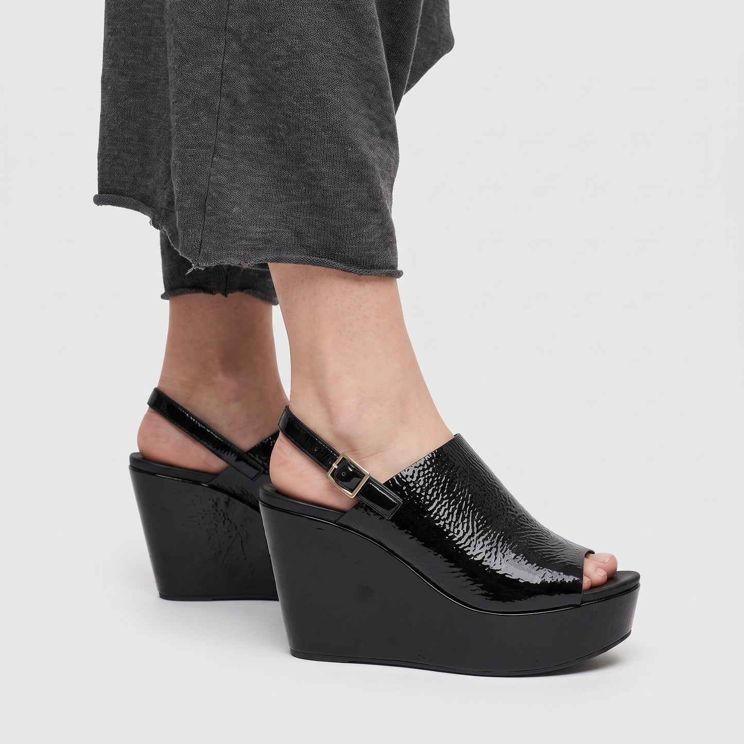 Black Patent Leather Platform Wedges