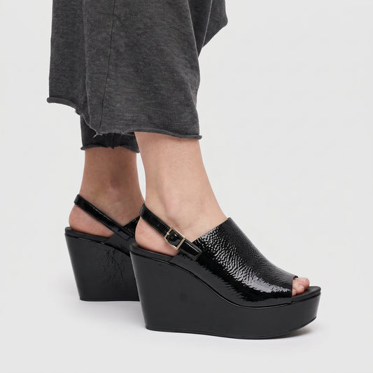 Black Patent Leather Platform Wedges