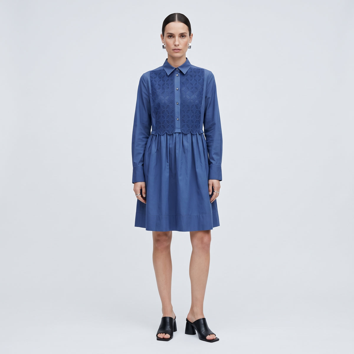 Lace Panel Cotton Shirtdress