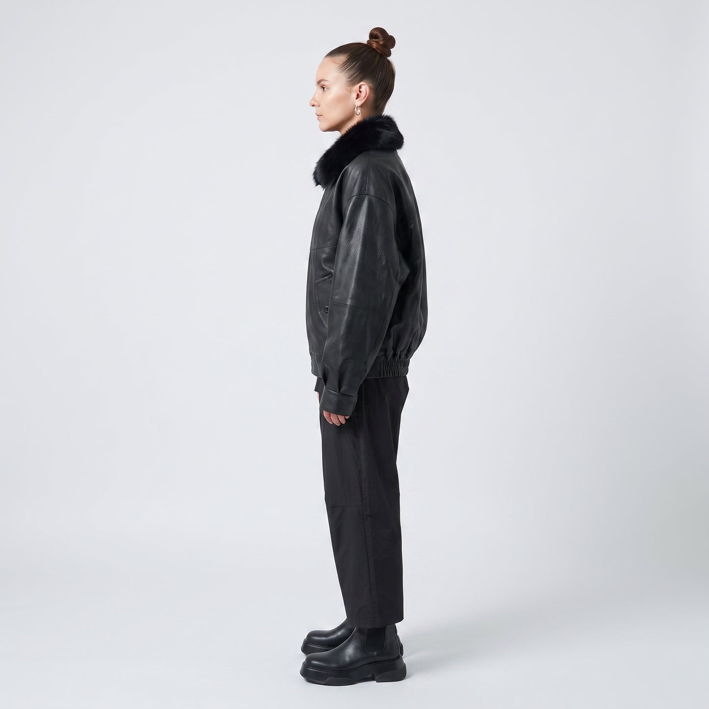 Faux Fur Collar Leather Jacket