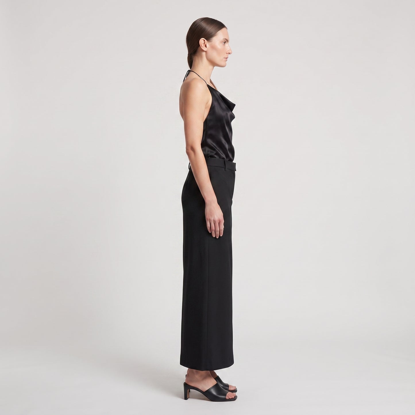 Satin Halter Tailored Midi Dress