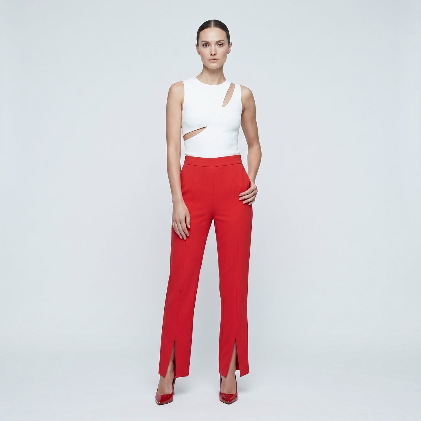 Vibrant Red Split-Hem Trousers