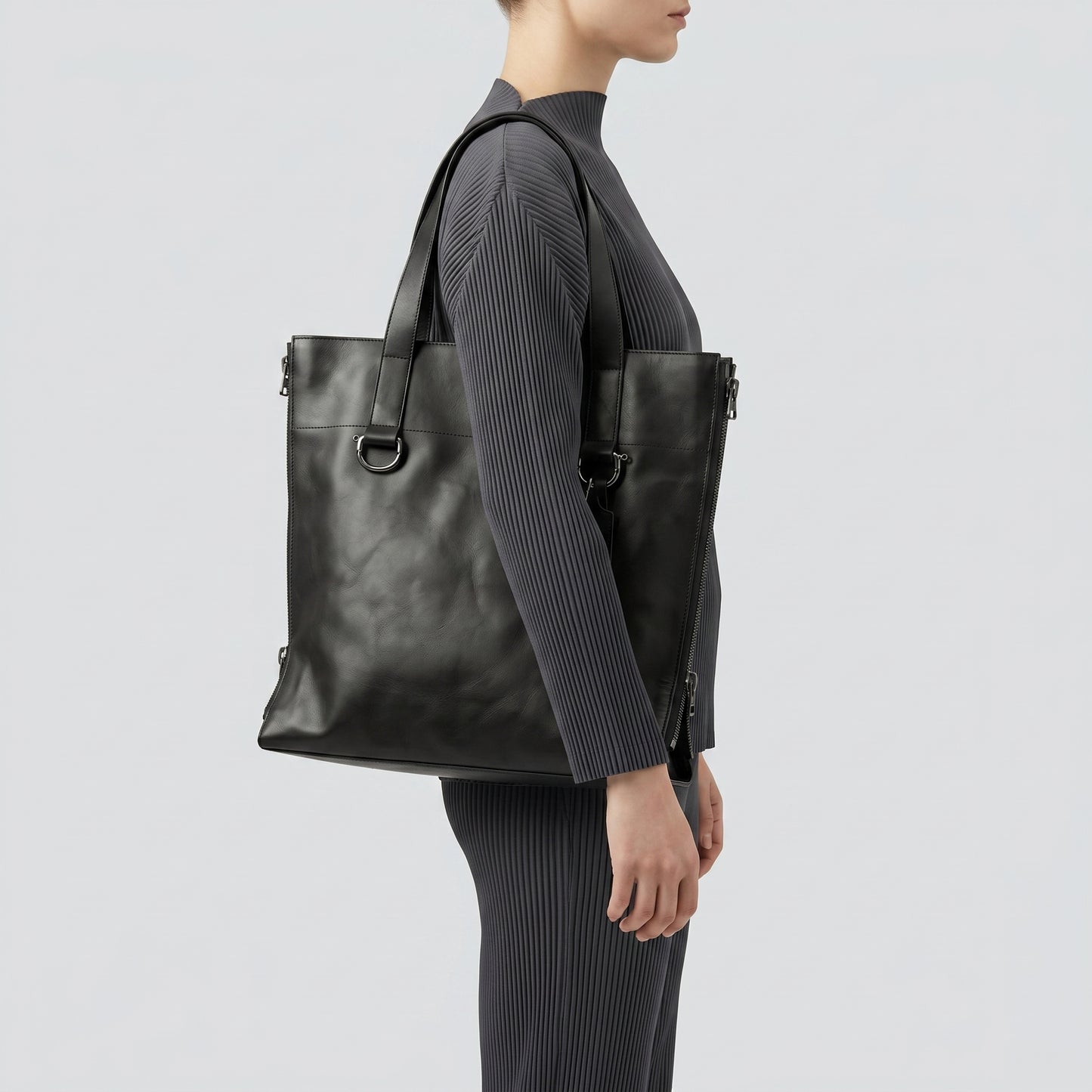 Structured Leather Tote Bag