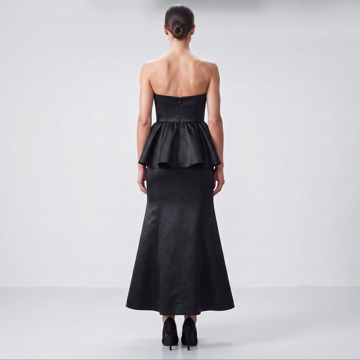 Strapless Peplum Evening Gown