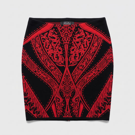 Red and Black Jacquard Skirt