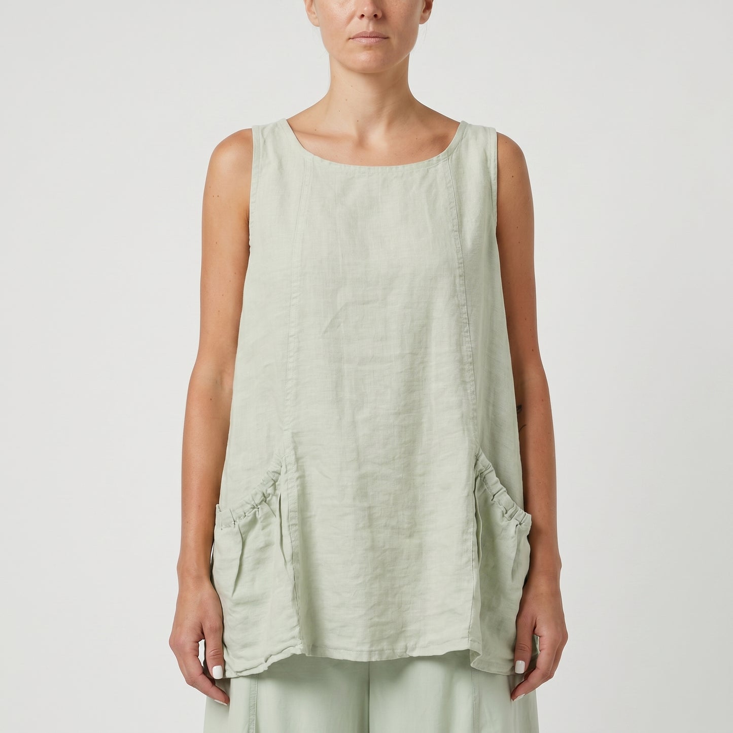 Sage Green Linen Tunic Top