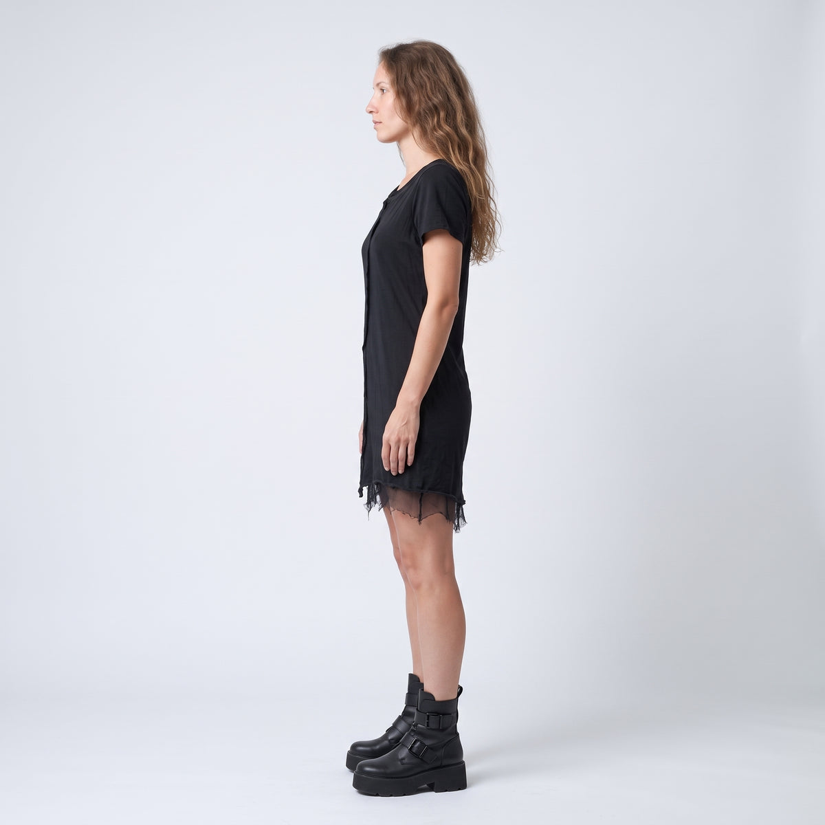 Raw Edge Black Cotton Tee