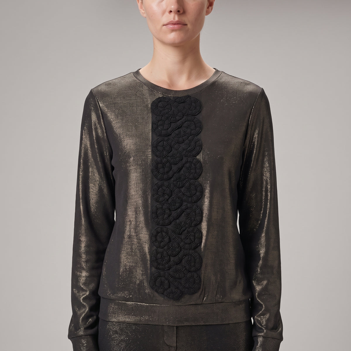 Metallic Embellished Long Sleeve Top