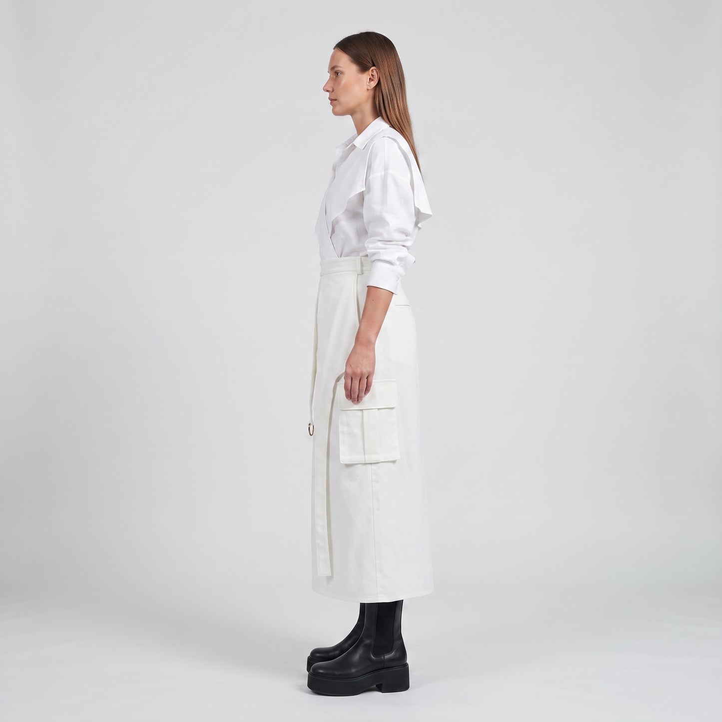 Architectural White Midi Skirt
