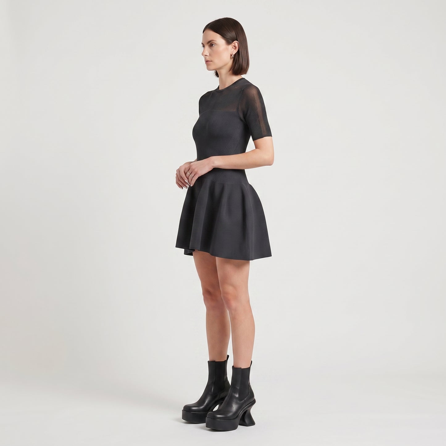 Ribbed Knit Peplum Dress