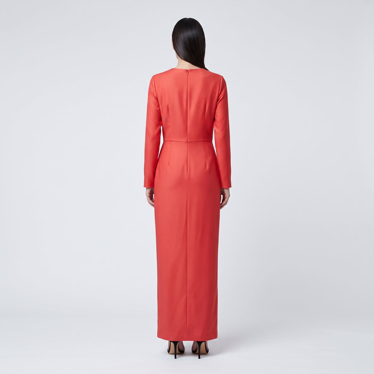 Draped Red Evening Midi Dress