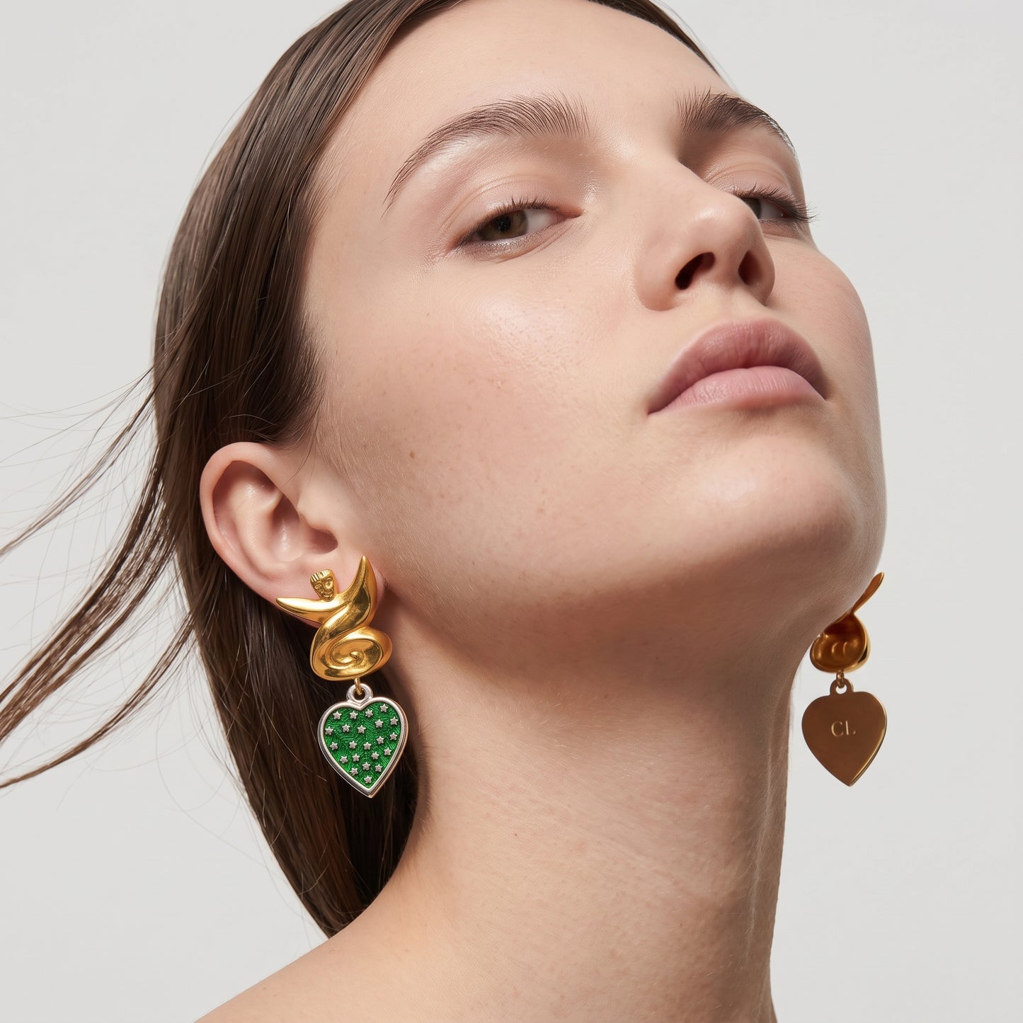 Embossed Figure Heart Drop Earrings