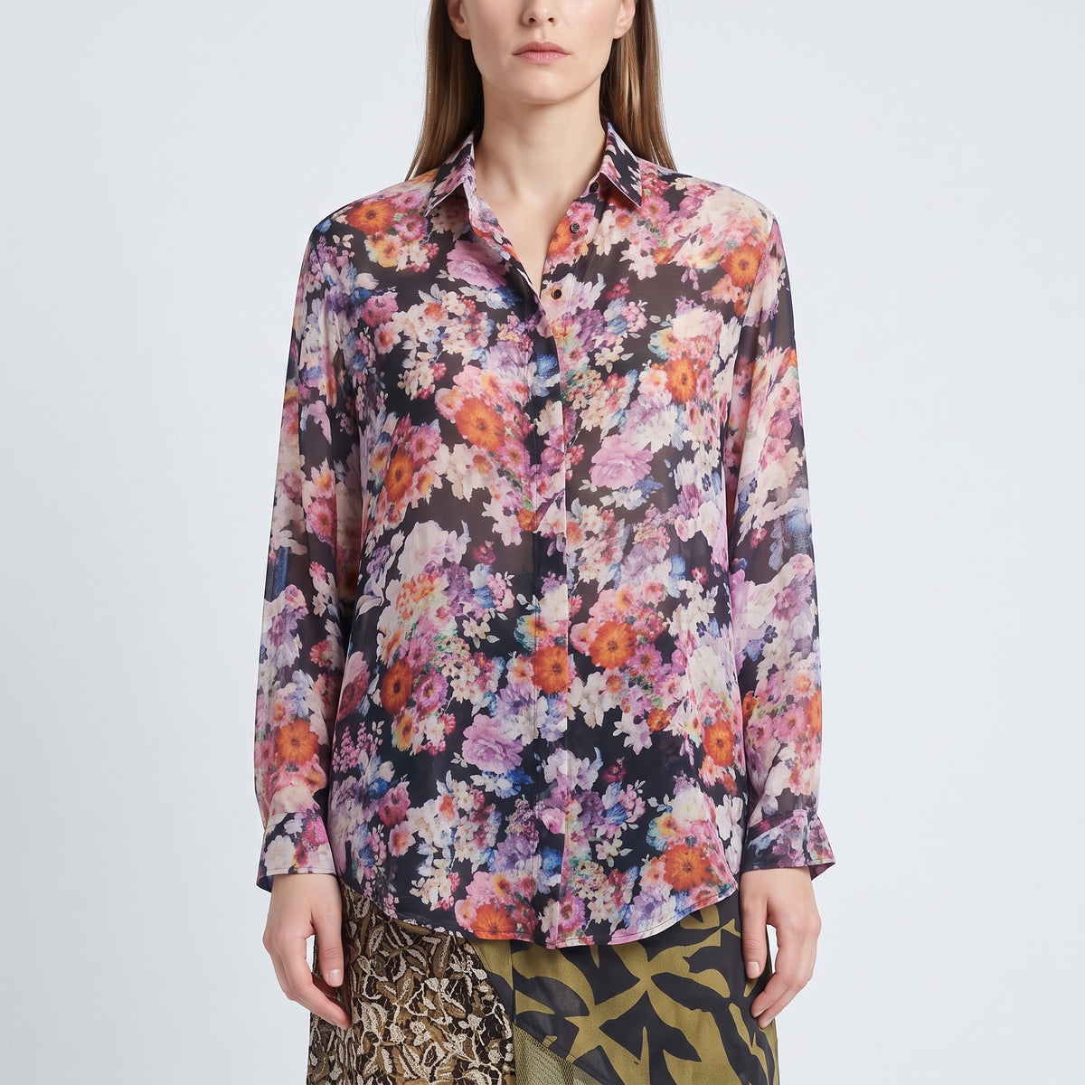 Floral Print Mandarin Collar Shirt
