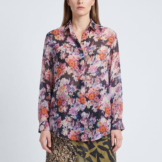 Floral Print Mandarin Collar Shirt