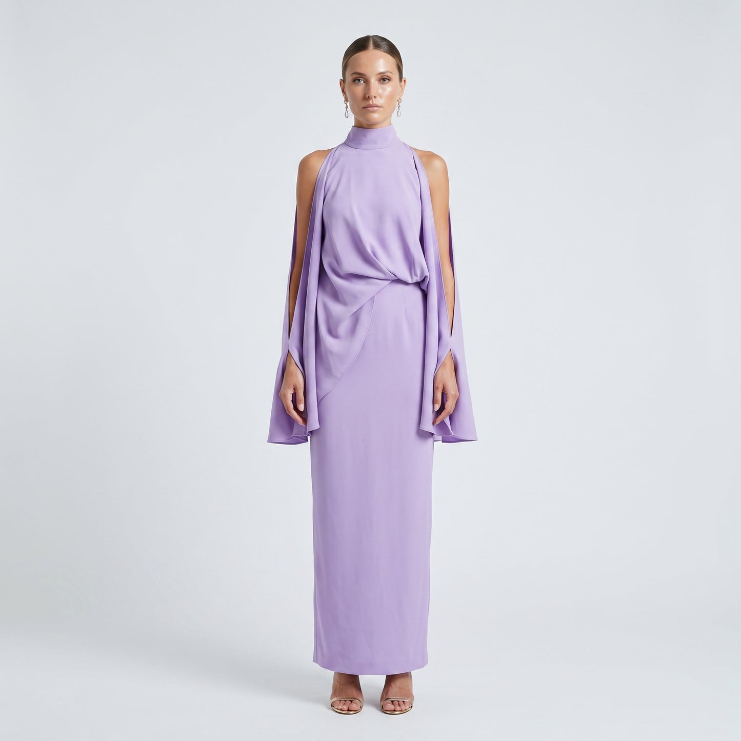 Lavender High Neck Cape Dress