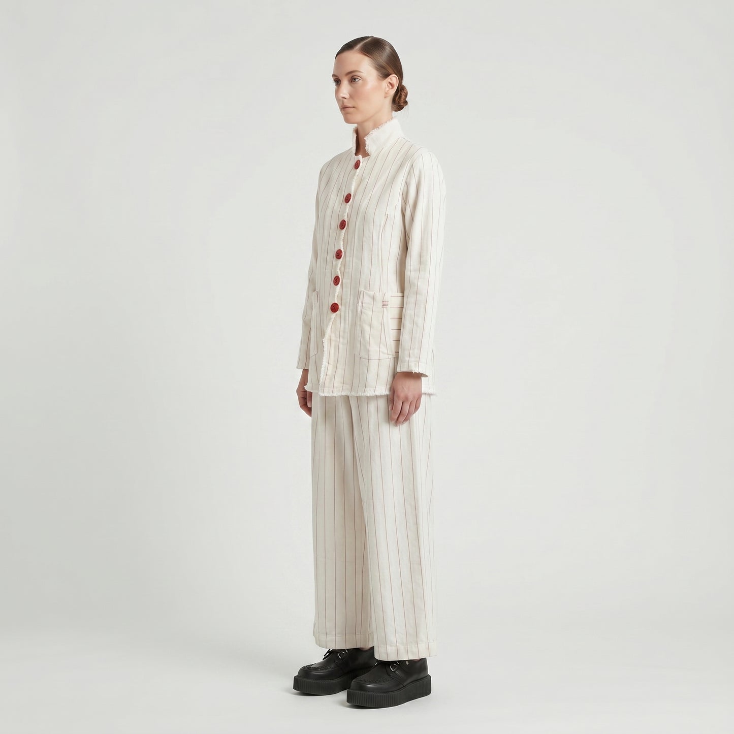 Striped High-Waist Linen Trousers