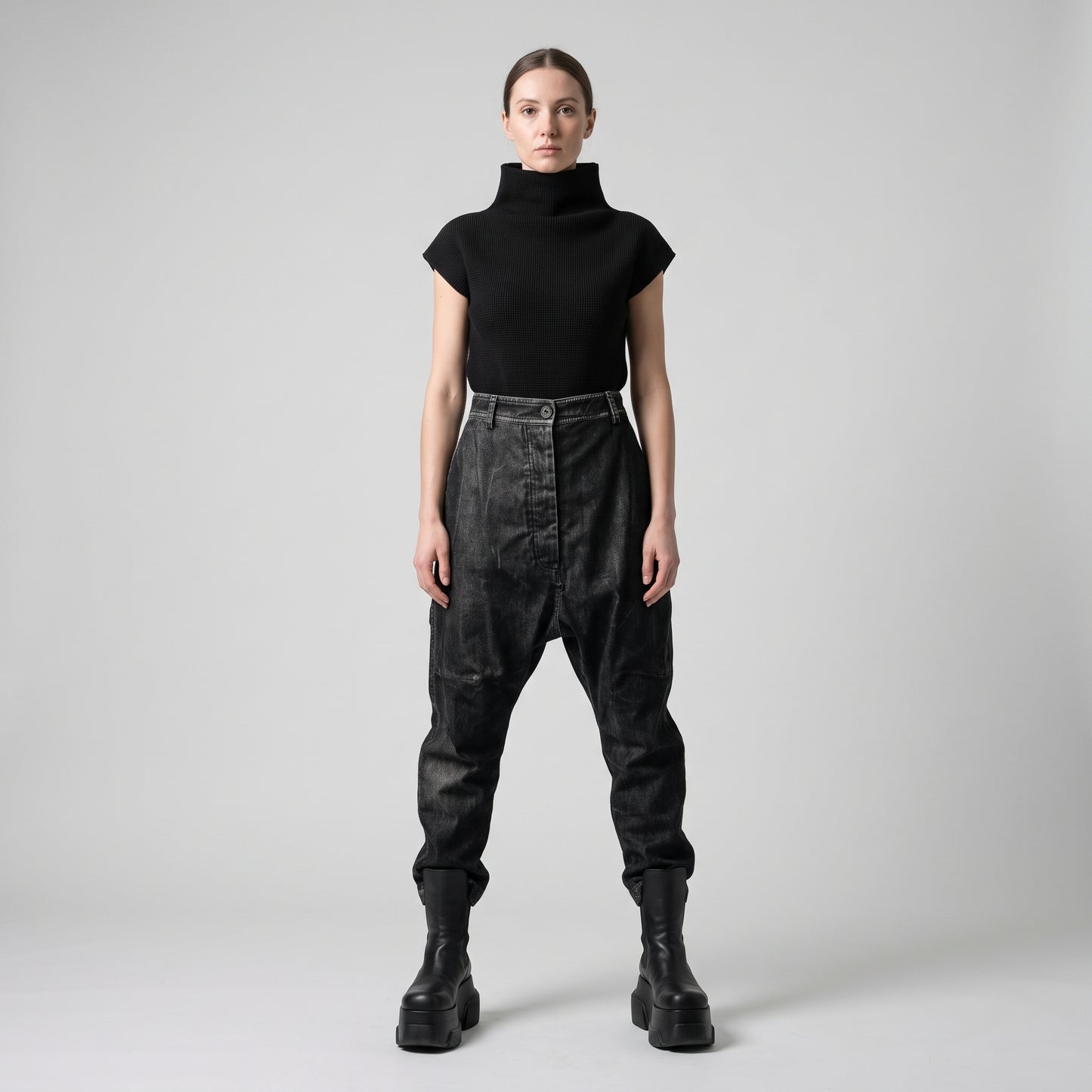 Black Distressed Denim Trousers