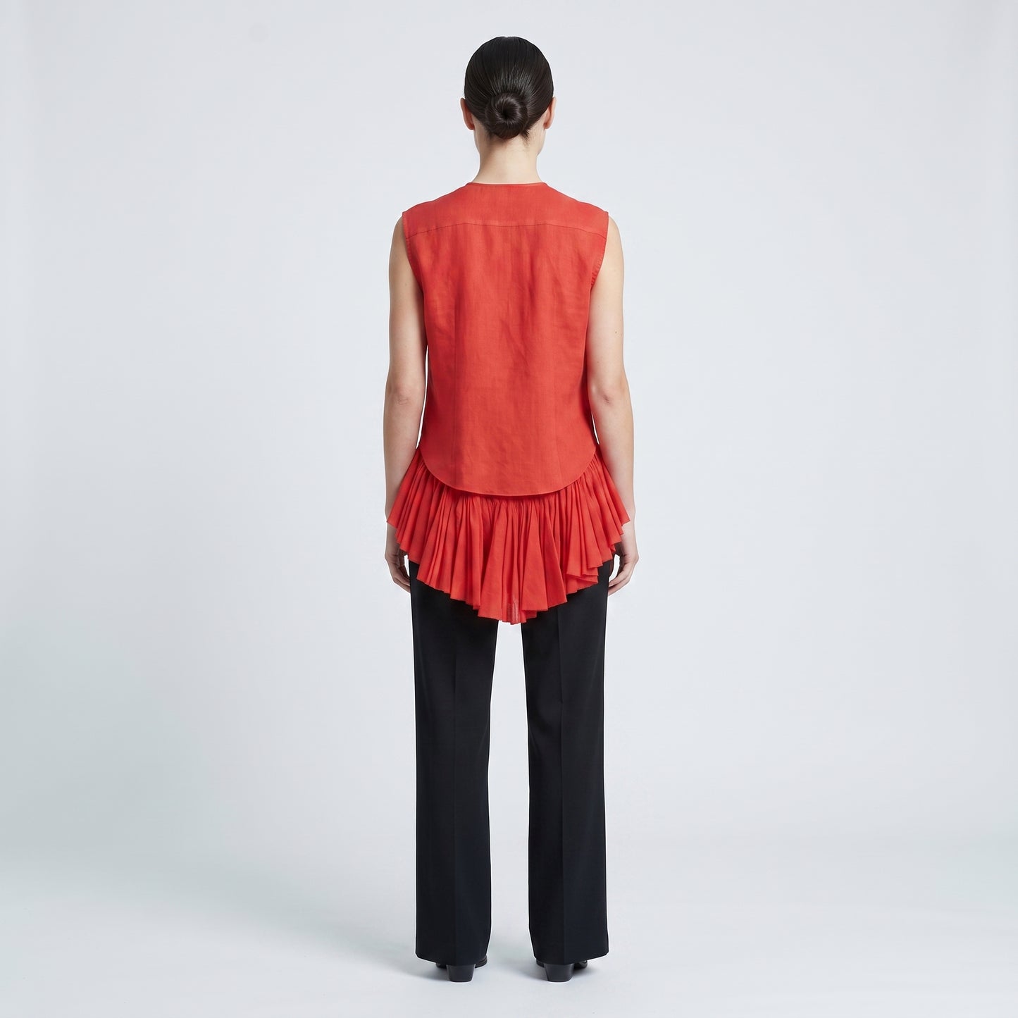 Red Ruffled Sleeveless Blouse