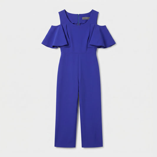 Cobalt Cold-Shoulder Ruffle Jumpsuit