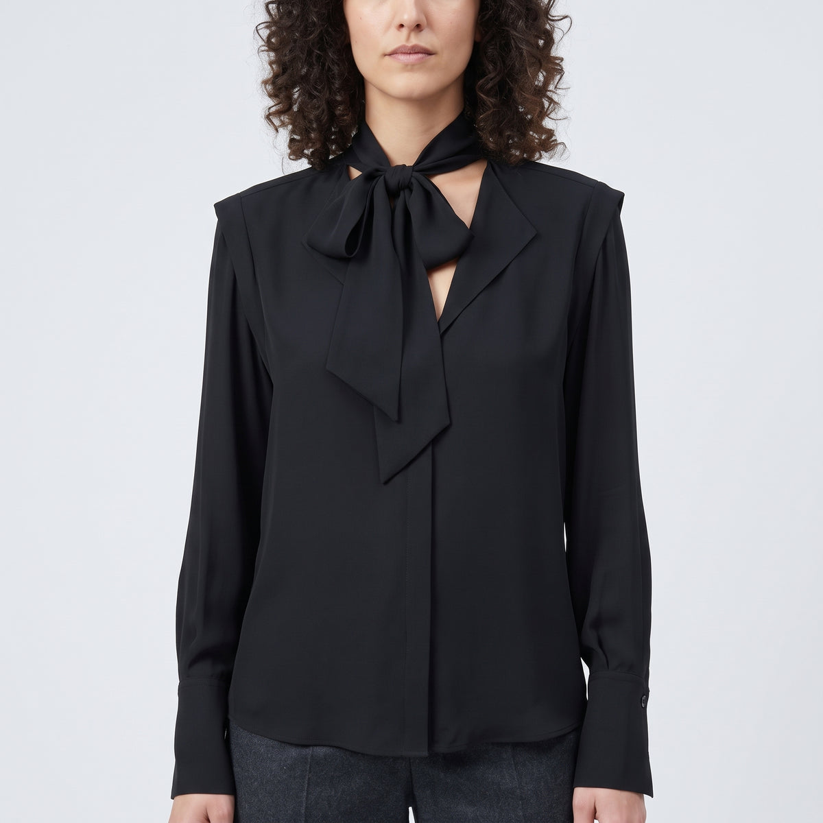 Elegant Black Tie-Neck Blouse