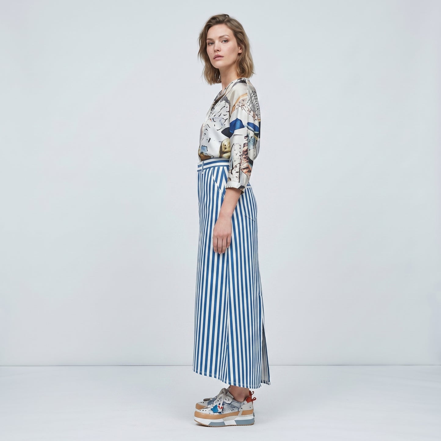 Striped High-Waisted A-Line Skirt