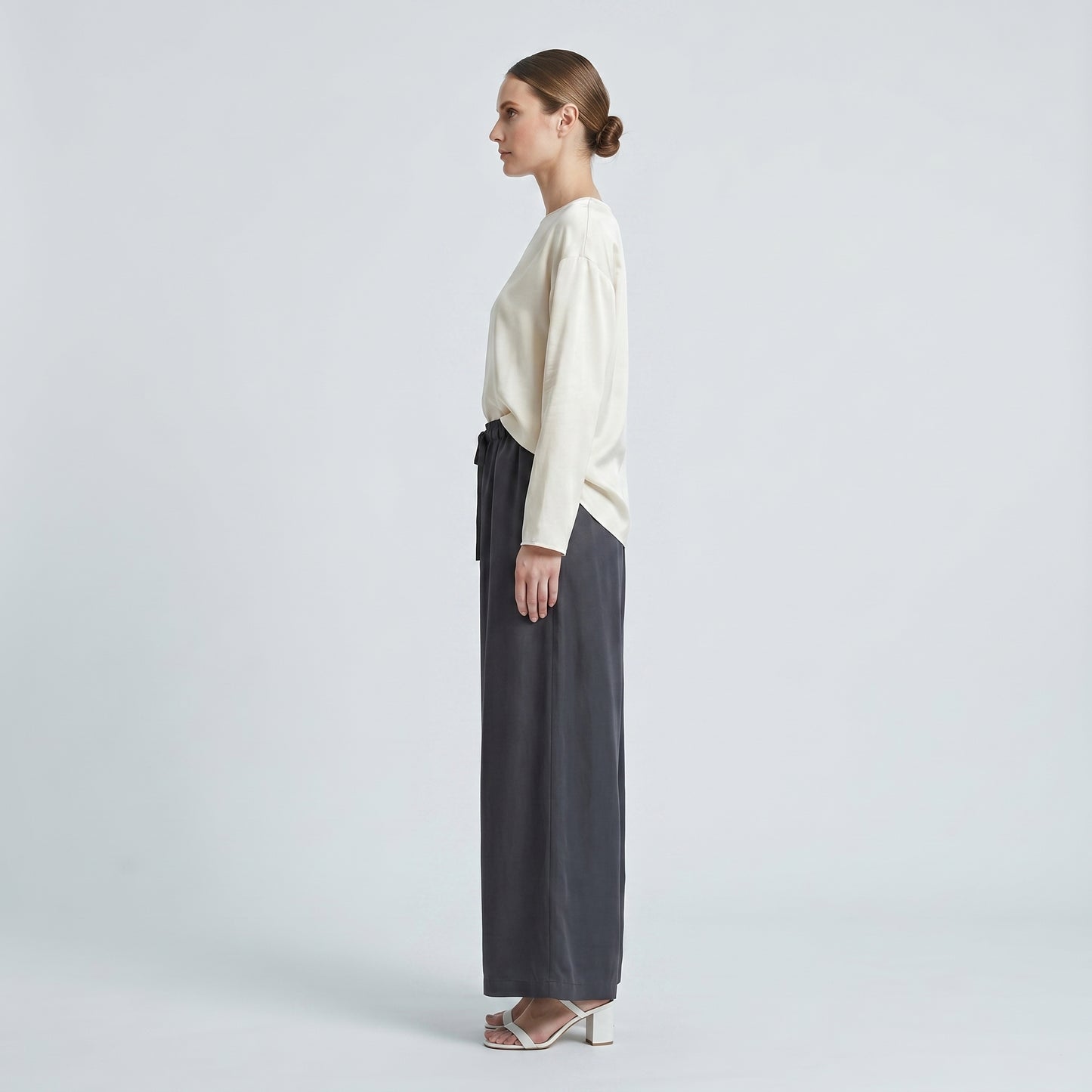 Charcoal Wide-Leg Drawstring Trousers
