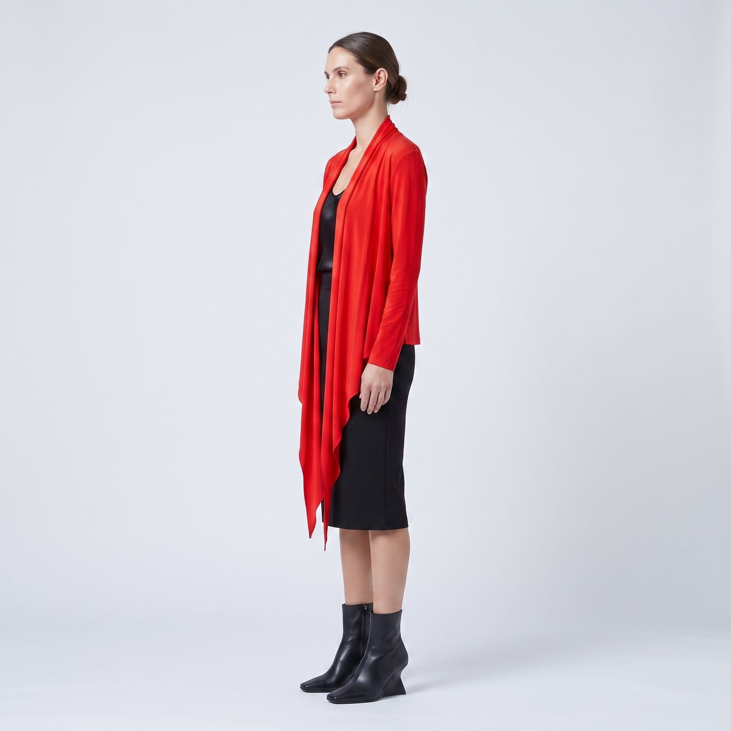Red Draped Waterfall Cardigan