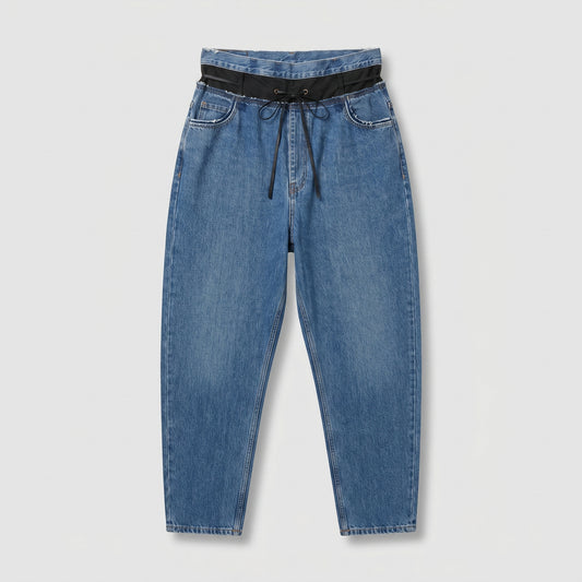 Dual-Waistband Contrast Denim Jeans