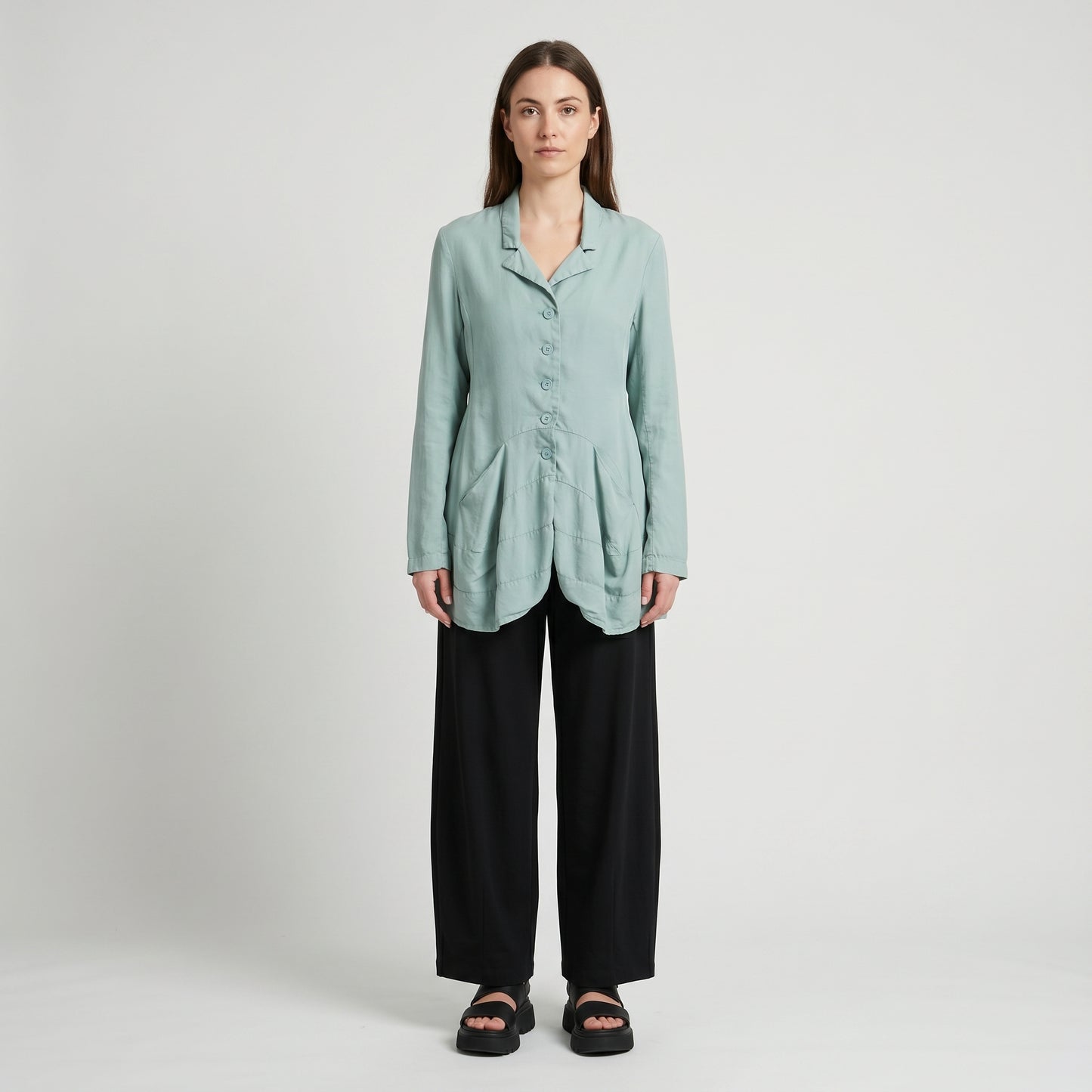 Flared Peplum Buttoned Jacket