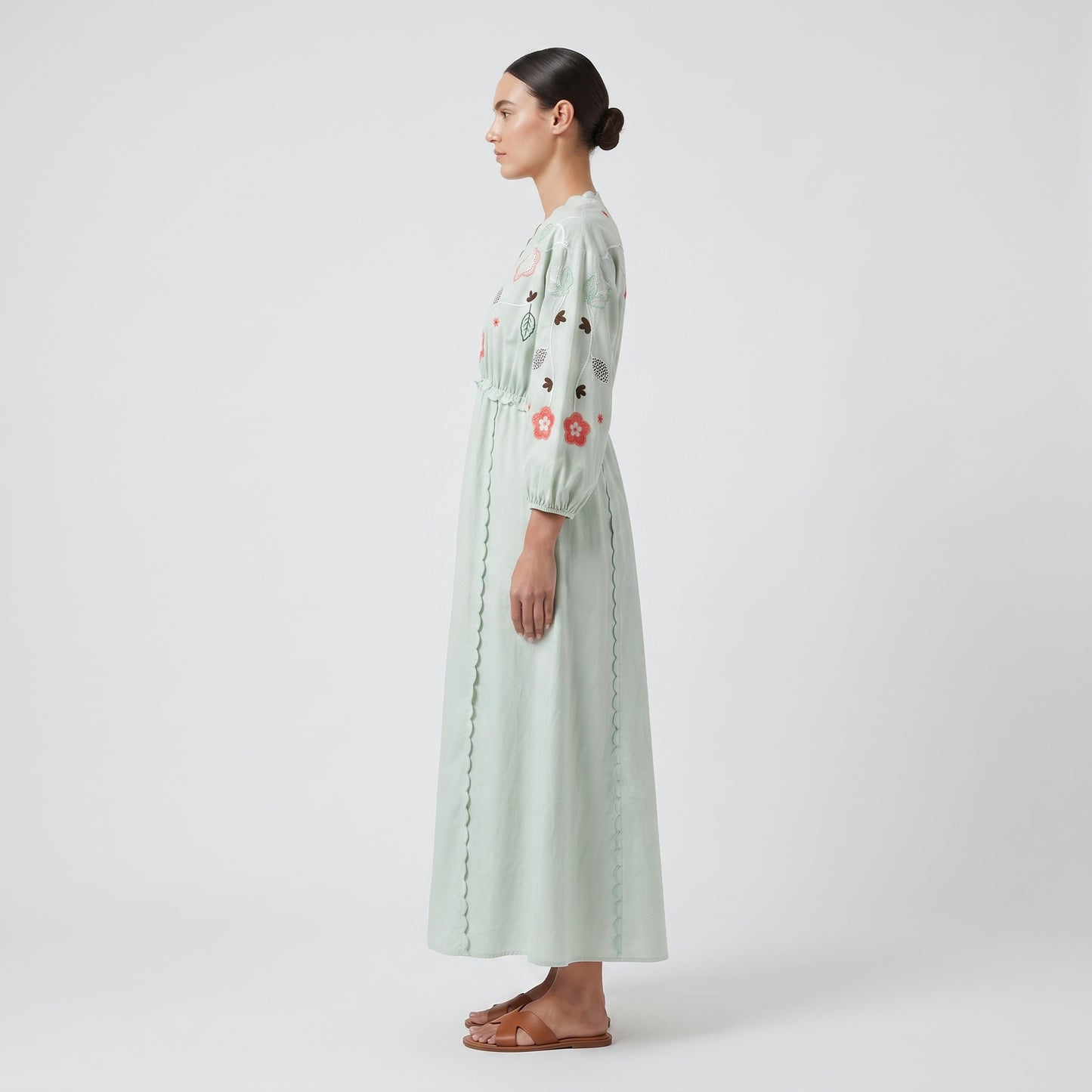 Embroidered Scalloped Midi Dress
