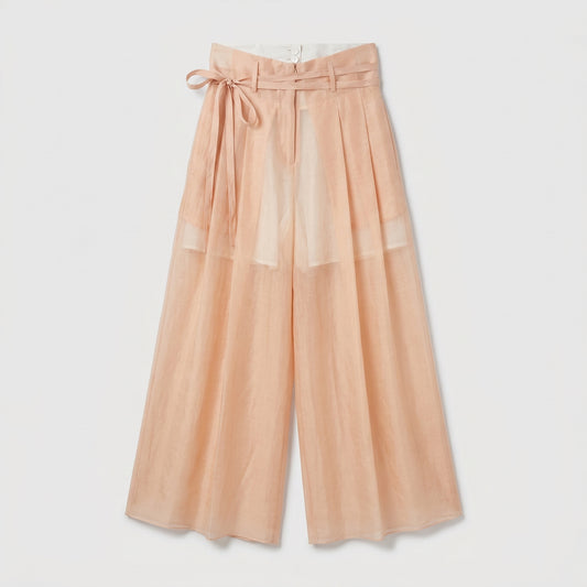 Sheer Linen Tie Waist Trousers