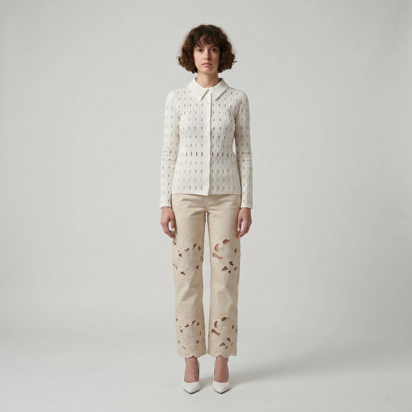 Open Knit Pointelle Button Shirt